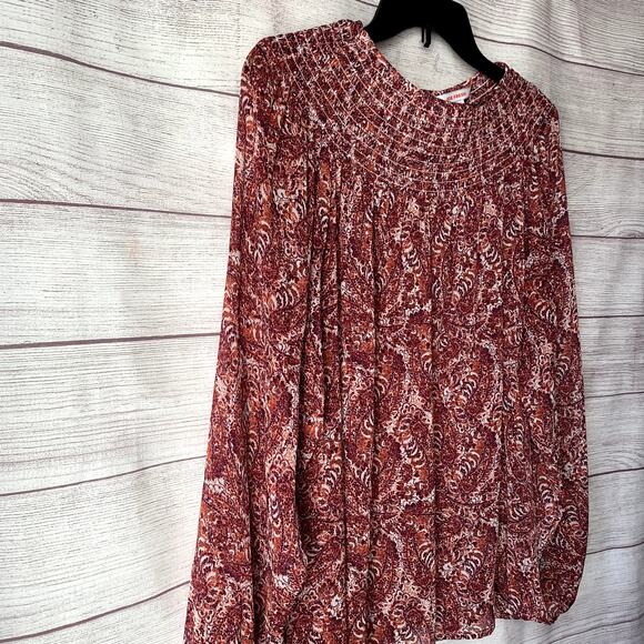 Joe Fresh Pink Paisley Blouse Long Sleeves Round Shirring Neckline Size XL - Picture 13 of 13